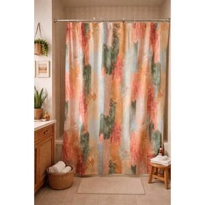 Vintage 80s 90s Abstract Geometric Southwest Pattern Shower Curtain Pastels 70"